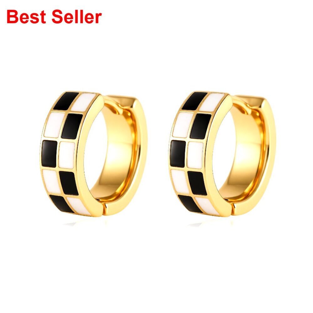Copper Plated Checker Hoop Cartilage Earrings Hypoallergenic